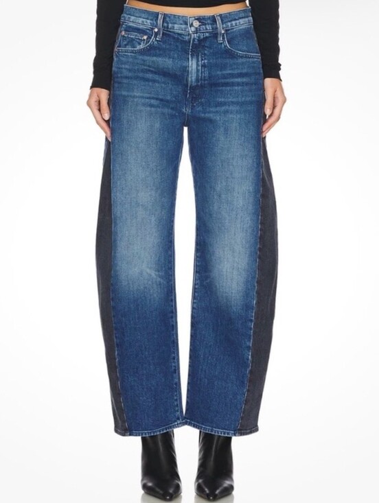 MOTHER Denim - Mother Superior Half Pipe Flood Barrel Leg Jeans Black & Blue Denim Wash Size 31